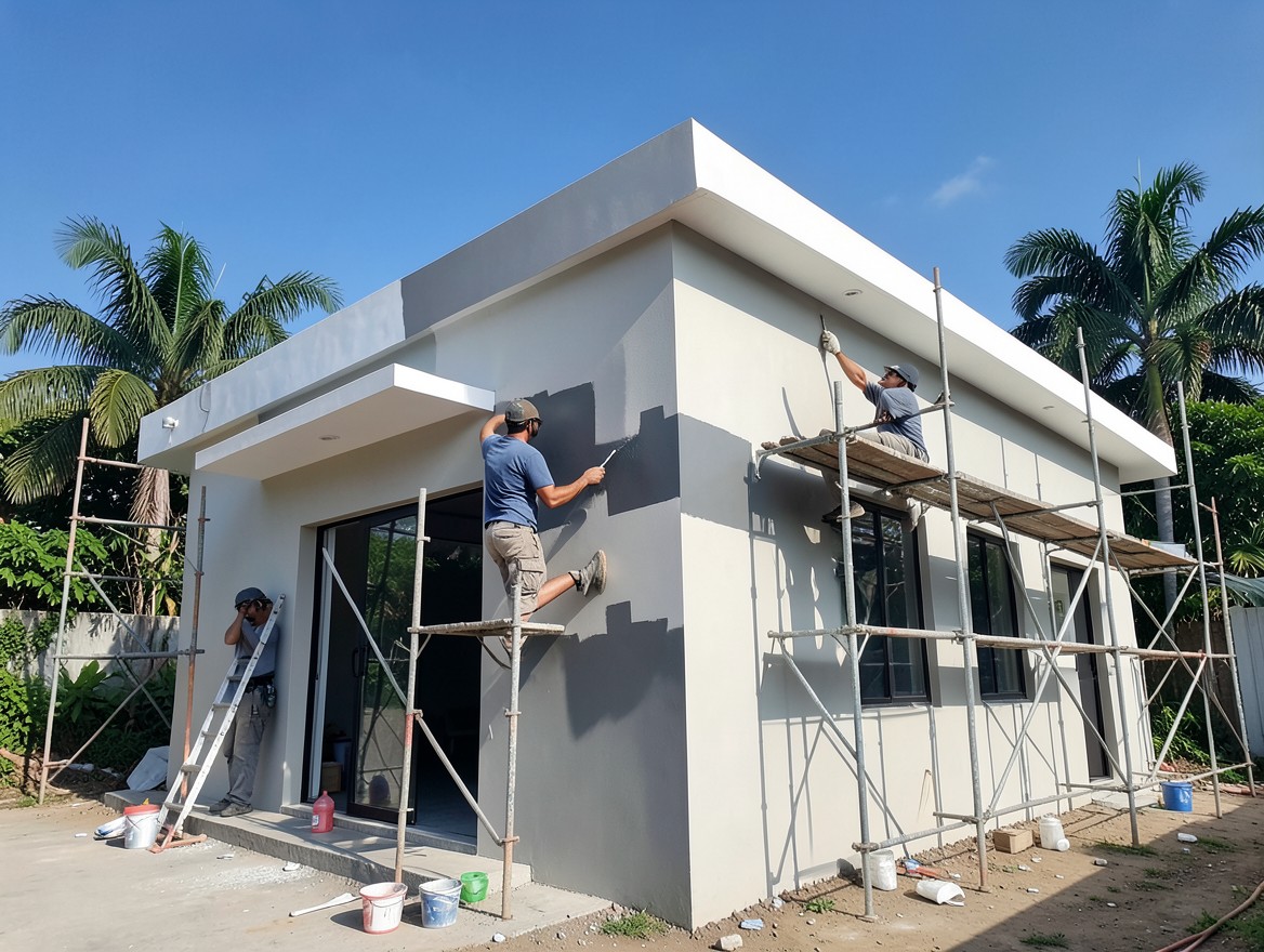 Fachada comercial renovada con pintura exterior